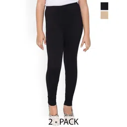 FRENCH KLEIDER Girls Pack Of 2 Pure Cotton Churidar Length Leggings-picture-16