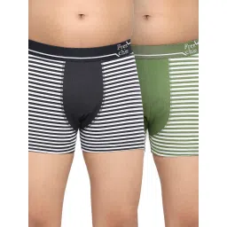 Frenchie Kids Navy & Green Striped Trunks (Pack Of 2) image 1