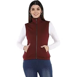 frenchtrendz Women's Poly Viscose Spandex Fleece Sleeveless Jacket, Full Zip Front, Winter Wear-picture-17