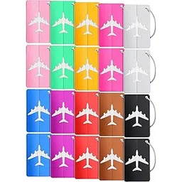 frienda 20 Pieces Metal Luggage Tags Aluminum Suitcase Labels Travel Bag Tags with Name ID Cards Colorful Baggage Tags Card Holders with Stainless Steel Loops-picture-44