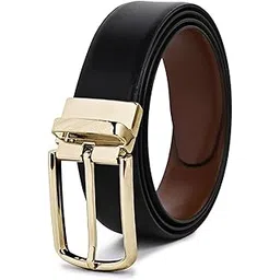 friendskart Men's Reversible Leather Belt with Gold-Tone Buckle, Black and Brown-picture-34