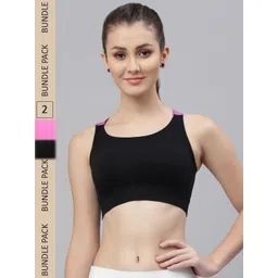 Friskers Black & Pink Pack Of 2 Cotton Lightly Padded Sports Bra-picture-33