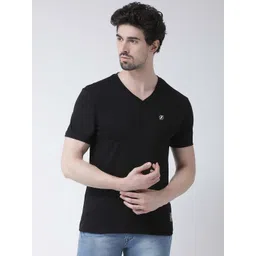 Friskers Men Black Solid V-Neck Pure Cotton T-shirt-picture-13