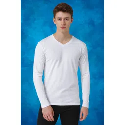 friskers Men Solid V Neck Cotton Blend White T-Shirt-picture-10