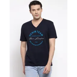 Friskers Men Typography Printed V-Neck Cotton Slim Fit T-shirt-image-29