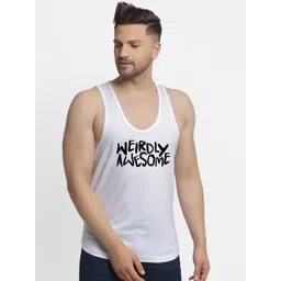 Friskers Men White Printed Pure Cotton Innerwear Gym Vests-picture-38