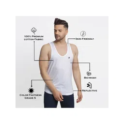 Friskers Men White Solid Innerwear Gym Vest image 4