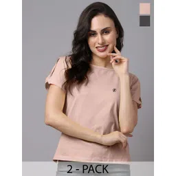 Friskers Pack Of 2 Cotton Round Neck Short Sleeves Pure Cotton Tops-picture-22