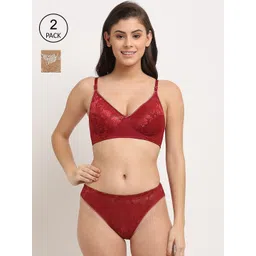 Friskers Pack Of 2 Maroon & Beige Non Padded Lingerie Sets-picture-19
