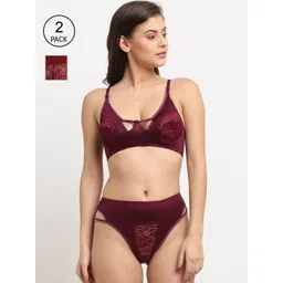 Friskers Pack Of 2 Maroon Non Padded Lingerie Sets-picture-31