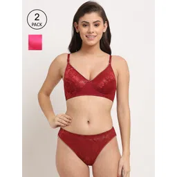 Friskers Pack Of 2 Pink & Maroon Non Padded Lingerie Sets-picture-13