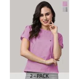 Friskers Pack of 2 Round Neck Short Sleeves Cotton Top-picture-33