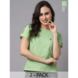 Friskers Pack of 2 Round Neck Short Sleeves Cotton Tops-picture-18