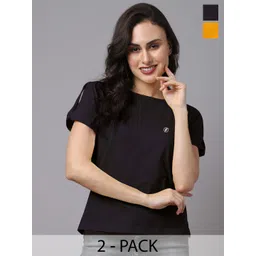 Friskers Pack Of 2 Slit Sleeves Round Neck Pure Cotton Top-picture-12