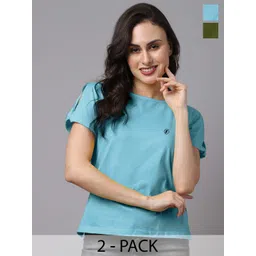 Friskers Pack Of 2 Slit Sleeves Round Neck Pure Cotton Top-picture-42