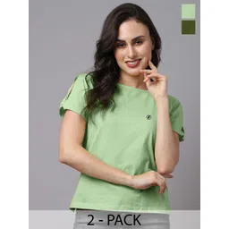 Friskers Pack Of 2 Slit Sleeves Round Neck Pure Cotton Top-picture-24