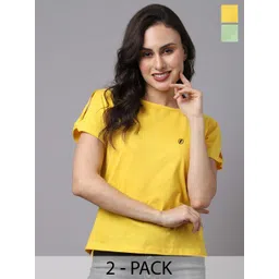 Friskers Pack of 2 Slit Sleeves Round Neck Solid Cotton Casual Tops-picture-17