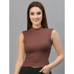 Friskers Turtle Neck Fitted Sleeveless Stylish Cotton Crop Top-picture-18