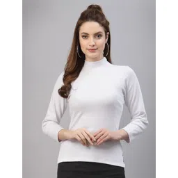 Friskers White Organic Cotton Turtle Neck Knitted Ribbed Top-picture-28