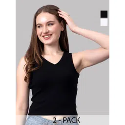 Friskers Women Pack Of 2 Solid V-Neck Cotton Tops-picture-21