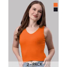 Friskers Women Pack Of 2 Solid V-Neck Cotton Tops-picture-39