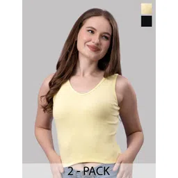 Friskers Women Pack Of 2 Solid V-Neck Cotton Tops-picture-20