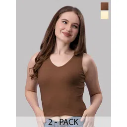 Friskers Women Pack Of 2 Solid V-Neck Cotton Tops-picture-15