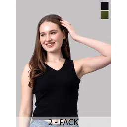 Friskers Women Pack Of 2 Solid V-Neck Cotton Tops-picture-22