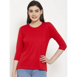 Friskers Women Red Solid Cotton T-shirt-picture-33