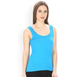 Friskers Women Turquoise Blue Solid Tank Pure Cotton Top-picture-12
