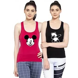 friskers Women White Black Mickey Mouse Panda Tank top-picture-12