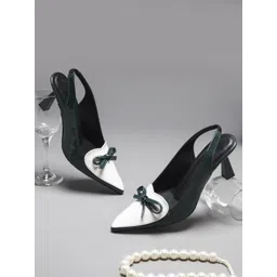 Froh Feet Women Colourblocked Pointed Toe Bow Detailed Kitten Heel Pumps-picture-35