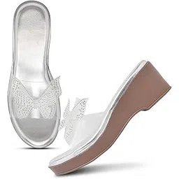 Froh Feet Women Transparent Wedge Sandals Slip-On Embellished Butterfly Design Padded Insol Perfect for Multiple Occasions Wdding Brunch & Casual Use.-picture-34
