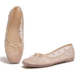 Froh Feet Women's Elegant Mesh Ballerina Flats with Bow and Pearl Embellishments – Stylish Trendy Slip-On Shoes for Everyday-picture-27