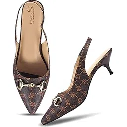 FROH FEET Women’s Kitten Heel Slingback Sandal | Pointed Toe Printed Heels with Metal Buckle Detail-picture-30
