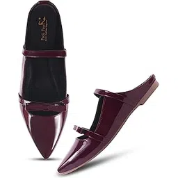 FROH FEET Women’s Mules Glossy Pointed-Toe Backless Flats with Double Straps and Bow Detail for Office and Casual Evening Outings-picture-39