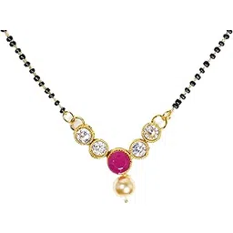 frolics india Red and White Stones Studded Black Beads Short Chain Mangalsutra-picture-45