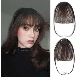 Front Bangs | Clip on Hair Extensions For Women & Girls | 100% Human Hairs Hair Extension | Natural Brown-picture-47