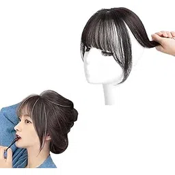 Front Hair Extensions for Women, Nish Hair Topper for Thin Hair, 3D French Air Bangs Hair Extensions for Women, Brown Black Hair Extension for Instant Hairstyle Change-picture-39