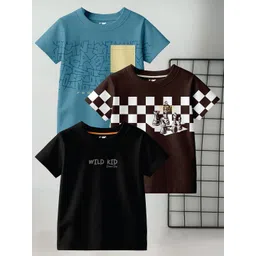 FROSEN FOX Boys Pack of 3 Typography Printed Round Neck Pure Cotton T-shirts-picture-31