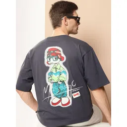 FROSEN FOX Graphic Printed Drop-Shoulder Sleeves Oversized T-shirt-picture-24