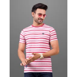 FROSEN FOX Men Striped Round Neck Cotton Slim Fit T-shirt-picture-26
