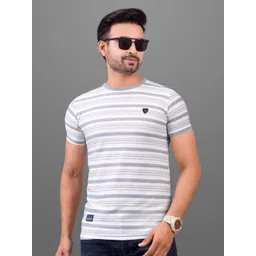 FROSEN FOX Men Striped Round Neck Cotton Slim Fit T-shirt-picture-25