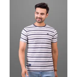 FROSEN FOX Men Striped Round Neck Cotton Slim Fit T-shirt-picture-39