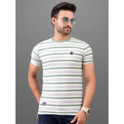 FROSEN FOX Men Striped Round Neck Cotton Slim Fit T-shirt-picture-28