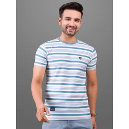 FROSEN FOX Men Striped Round Neck Cotton Slim Fit T-shirt-picture-38