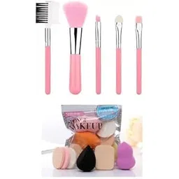 FROSTED COSMETIC Women's & Girl's Soft Bristles 5 Pcs Pink Makeup Brushes Set with 6 in 1 Makeup Sponges (Pack of 11)-image-3