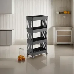 frozen Kitchen Vegetable Trolley or kitchen rack with Wheel (4 Layer, Black Color) Plastic Kitchen Trolley-picture-17