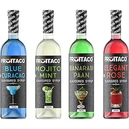 Fruitaco Blue Curacao, Mojito Mint, Banarasi Paan, Elagant Rose Syrup Perfect Mixer for Enhancing Mocktails & Cocktails, Drinks, and Mojitos at Parties, All Your Mixing Needs Non-Alcoholic (Pack of 4)-image-11