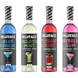 Fruitaco Blue Curacao, Mojito Mint, Elagant Rose, Bubble Gum Syrup: Perfect Mixer for Enhancing Mocktails & Cocktails, Drinks, and Mojitos at Parties, All Your Mixing Needs | Non-Alcoholic (Pack of 4)-image-9